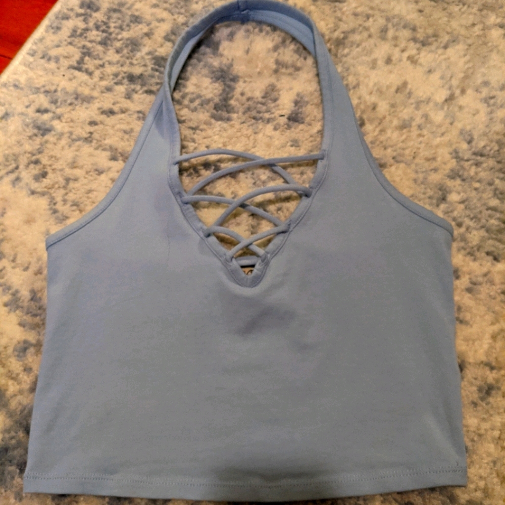 Blue halter crop top from Express